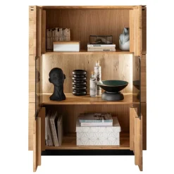 Wohnen 99x127x42 cm Wildeiche Highboard mit Rauchglas Einsätzen - Cibao