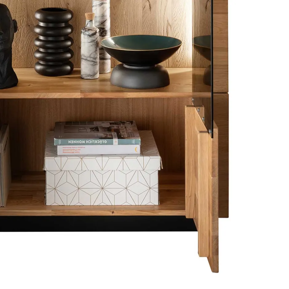 Wohnen 99x127x42 cm Wildeiche Highboard mit Rauchglas Einsätzen - Cibao