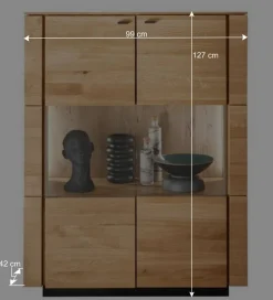 Wohnen 99x127x42 cm Wildeiche Highboard mit Rauchglas Einsätzen - Cibao