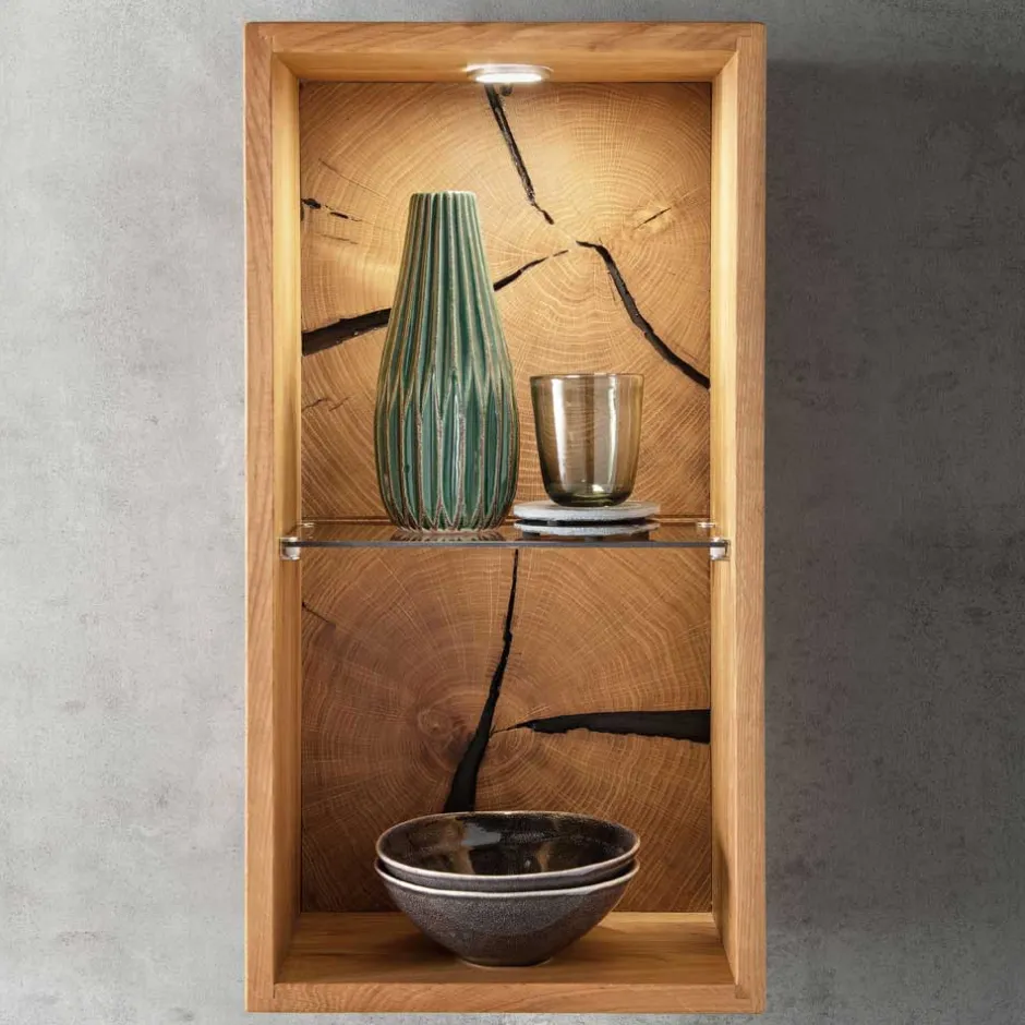 34x64x20 cm Wildeiche Regal mit Glasboden - Acapella^Wohnen Clearance
