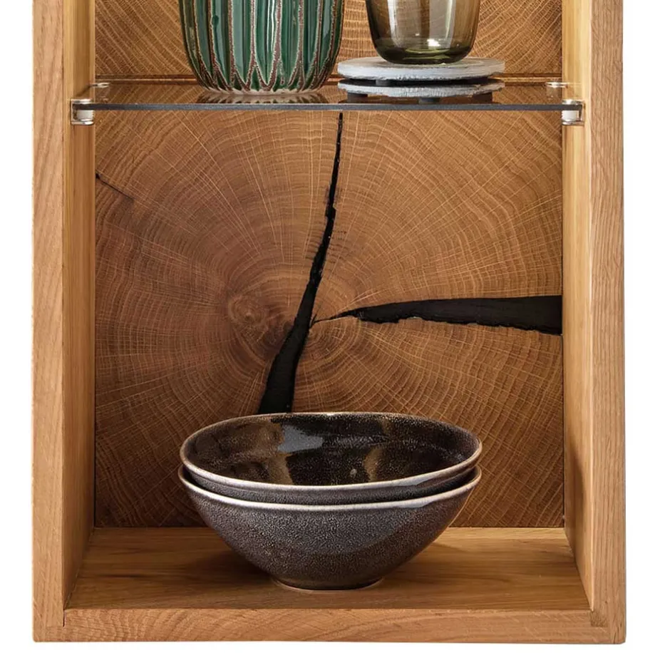 34x64x20 cm Wildeiche Regal mit Glasboden - Acapella^Wohnen Clearance