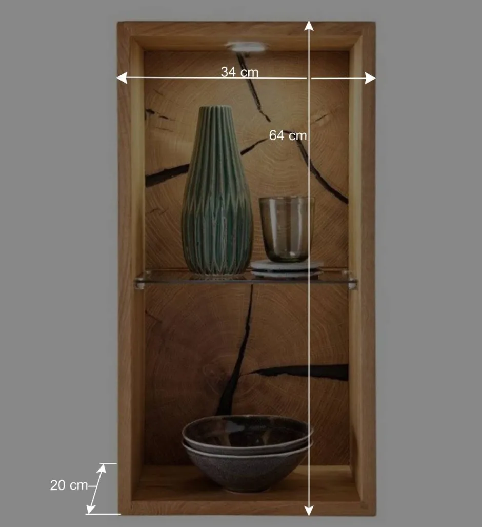 34x64x20 cm Wildeiche Regal mit Glasboden - Acapella^Wohnen Clearance