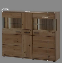 150x121x37 cm Wohnzimmer Schrank in Eiche Bianco - Crupean^Wohnen New