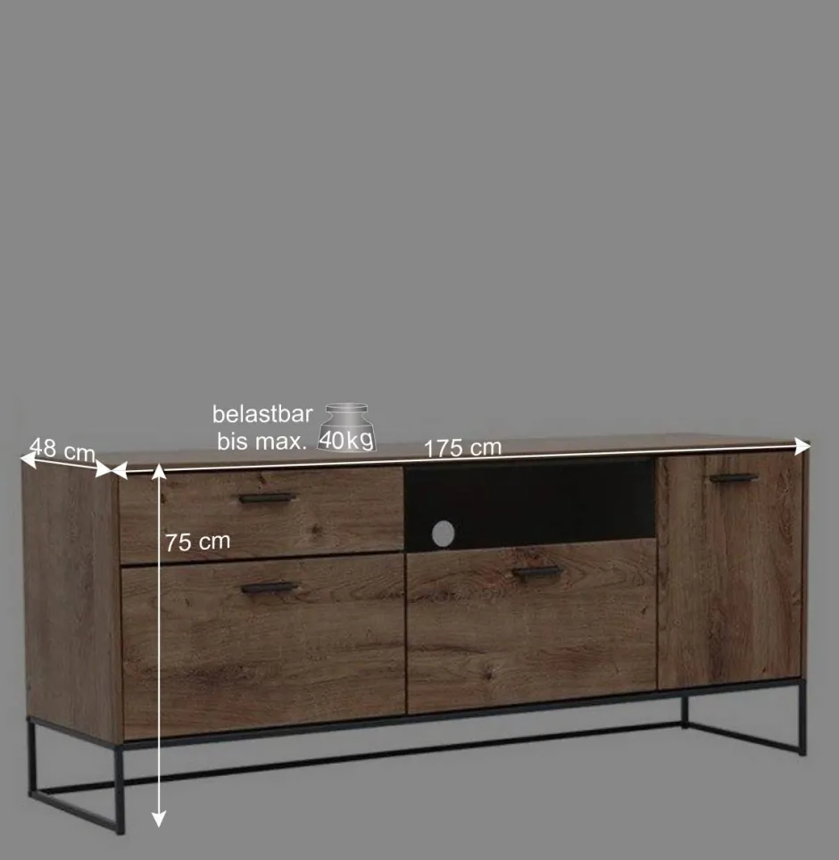 Wohnen 175x75x48 cm Wohnzimmer Sideboard in Holzoptik - Xindus