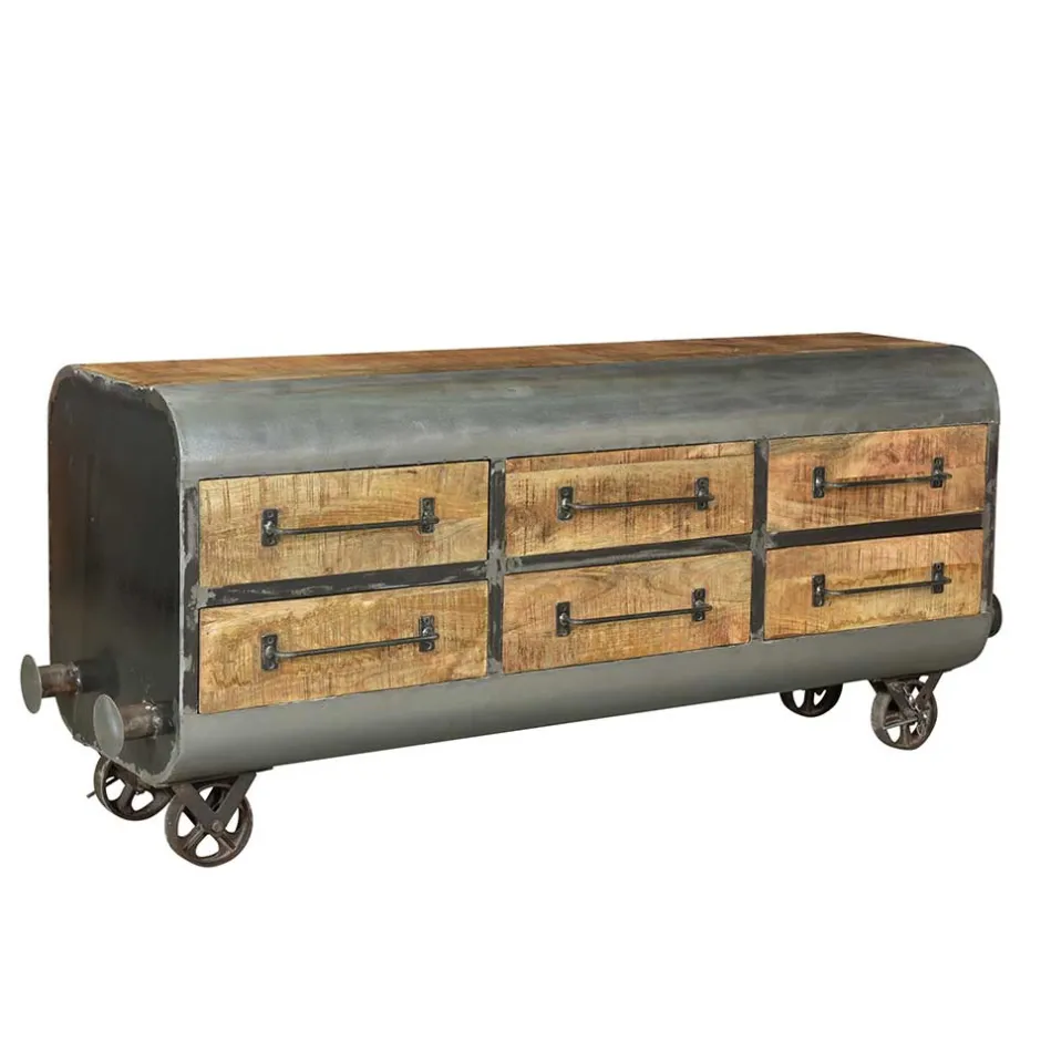 Wohnen 150x66x43 Design Kommode im Zugwaggon Look - Bahiro