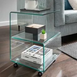 Wohnen 40x60x40 Glastisch auf Rollen modern - Heuser