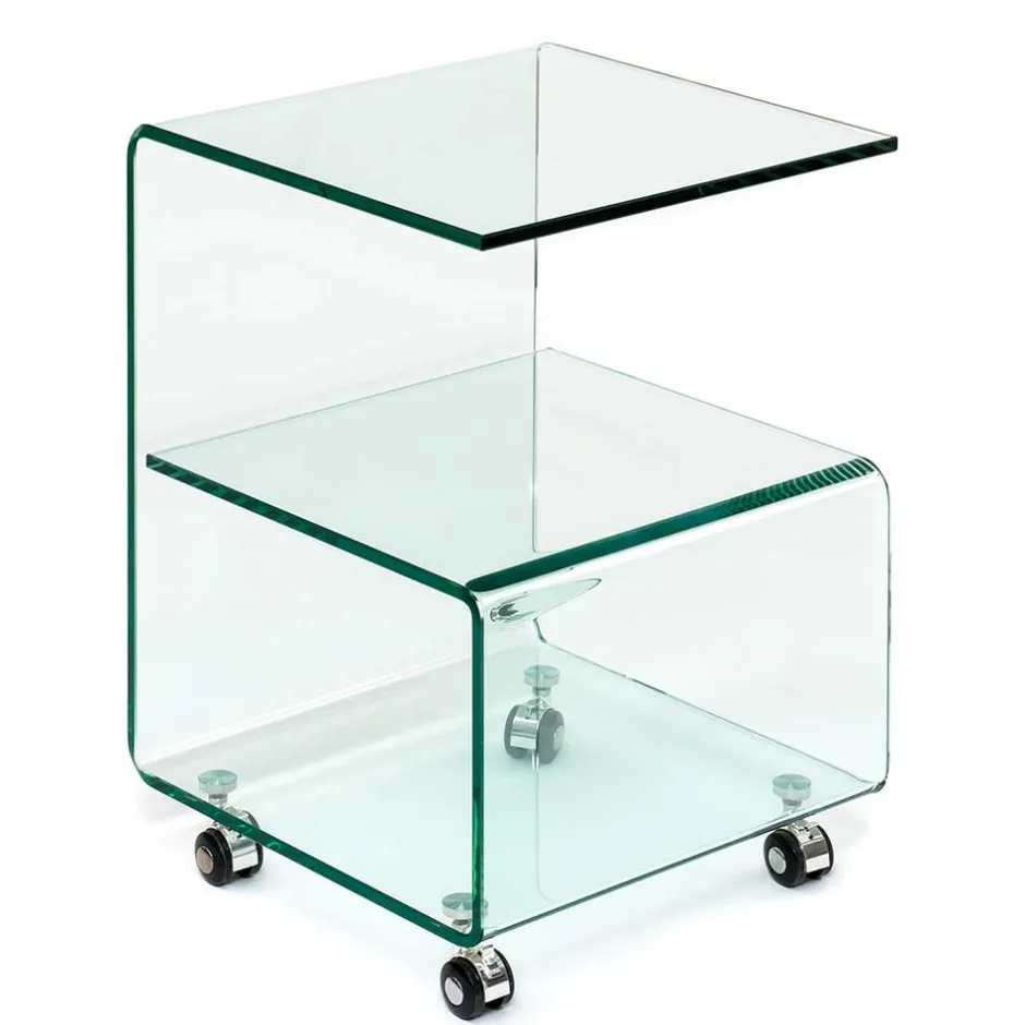 Wohnen 40x60x40 Glastisch auf Rollen modern - Heuser