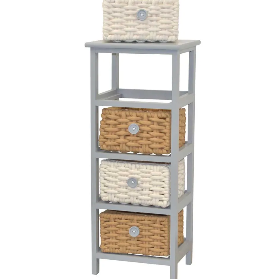 Wohnen 30x73x25 Graues Regal mit vier Körben - Donnira