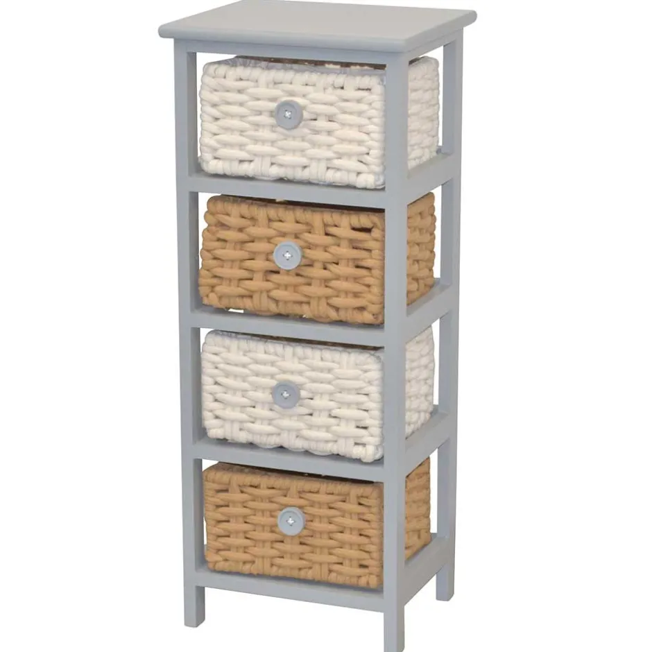 Wohnen 30x73x25 Graues Regal mit vier Körben - Donnira