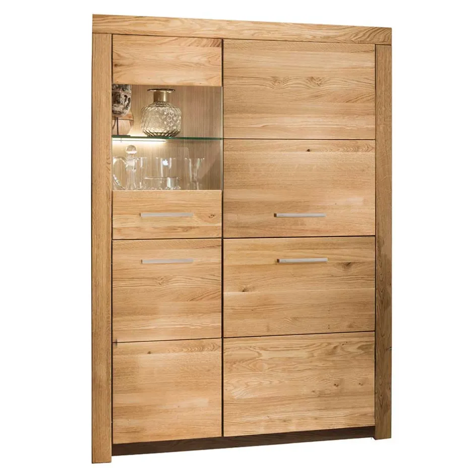 Wohnen 102x141x40 Highboard aus Wildeiche mit Glaseinsatz - Loitons