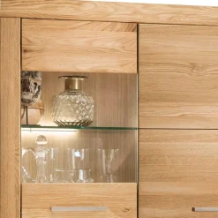 Wohnen 102x141x40 Highboard aus Wildeiche mit Glaseinsatz - Loitons