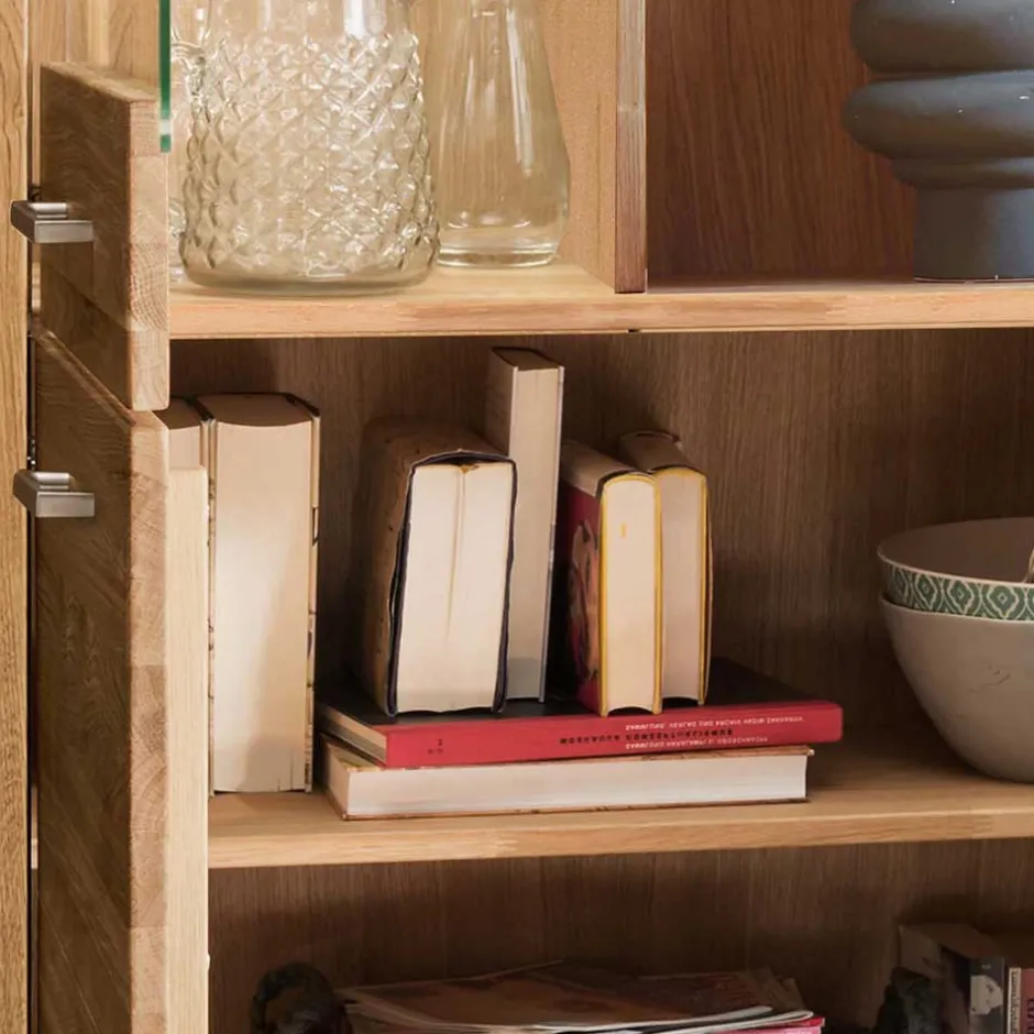 Wohnen 102x141x40 Highboard aus Wildeiche mit Glaseinsatz - Loitons