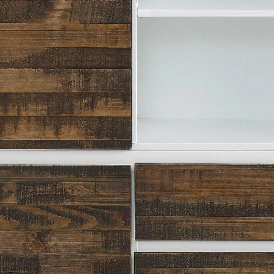 Wohnen 100x120x35 Highboard in Weiß & Kiefer dunkel - Chihu