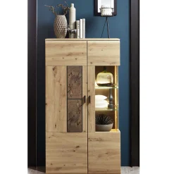 Wohnen 80x148x37 Highboard mit Glaseinsatz in Holzoptik - Iniaco