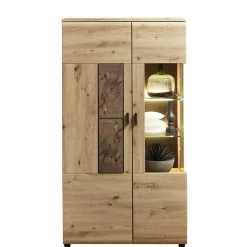 Wohnen 80x148x37 Highboard mit Glaseinsatz in Holzoptik - Iniaco