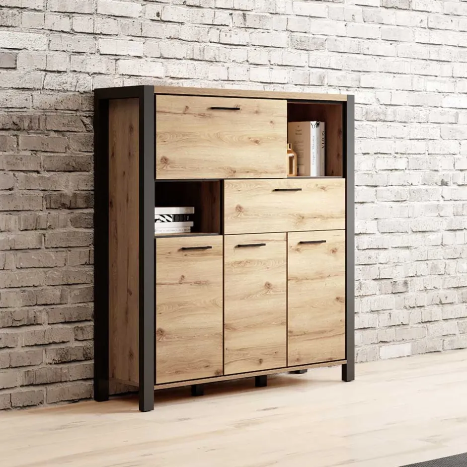 Wohnen 120x140x41 Highboard mit Klappe & 3 Türen - Zavorra