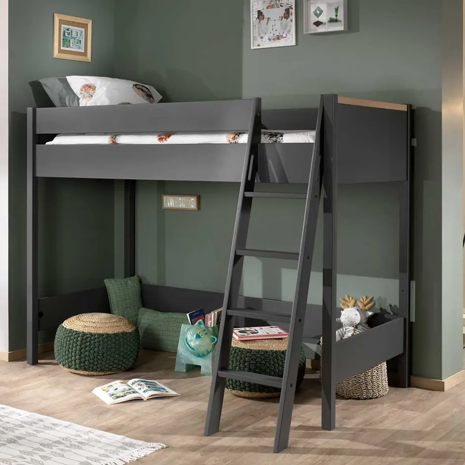 139x160x210 Hochbett mit Leiter in Anthrazit - Donya^Wohnen Outlet