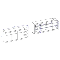Wohnen 200x86x40 Hochglanz Anrichte in Weiß - Milvara