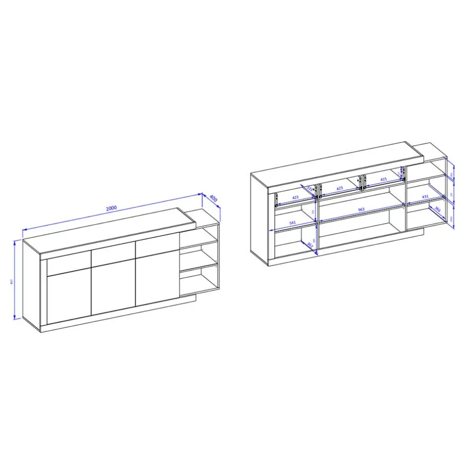 Wohnen 200x86x40 Hochglanz Anrichte in Weiß - Milvara