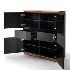 Wohnen 102x115x40 Hochglanz Kommode in Schwarz - Ercurs