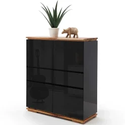Wohnen 102x115x40 Hochglanz Kommode in Schwarz - Ercurs