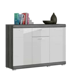 Wohnen 120x85x37 Hochglanz Kommode in Weiß & Grau - Nancys