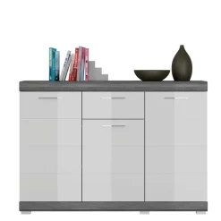 Wohnen 120x85x37 Hochglanz Kommode in Weiß & Grau - Nancys