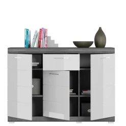 Wohnen 120x85x37 Hochglanz Kommode in Weiß & Grau - Nancys