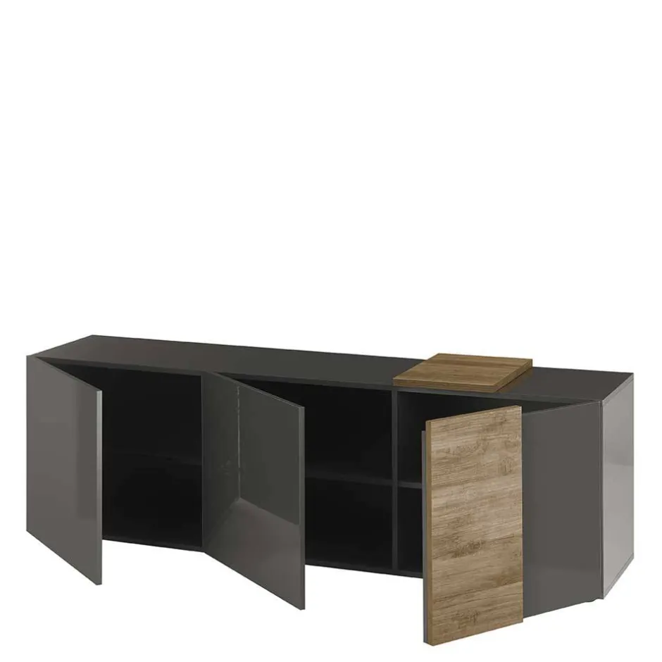 Wohnen 181x59x44 Hochglanz TV Unterschrank in Grau - Eracosta