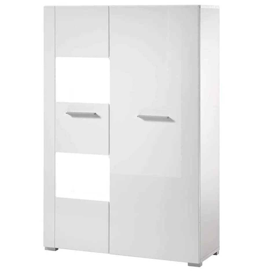 Wohnen 80x123x35 Hochglanz Vitrinenschrank in Weiß - Timmona