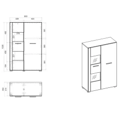 Wohnen 80x123x35 Hochglanz Vitrinenschrank in Weiß - Timmona