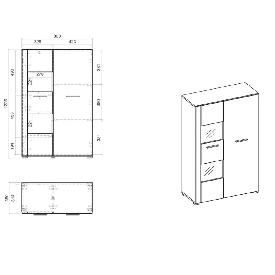 Wohnen 80x123x35 Hochglanz Vitrinenschrank in Weiß - Timmona