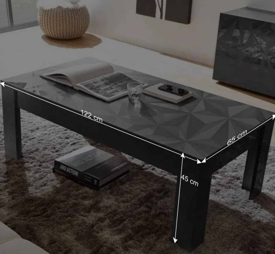 122x45x65 Hochglanz Wohnzimmertisch in Anthrazit - Kuriasna^Wohnen New