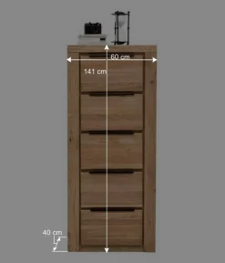 Wohnen 60x141x40 Hochkommode aus Eiche teilmassiv - Nelenia