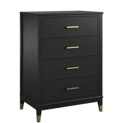 Wohnen 76x106x51 Hochkommode in Schwarz und Gold - Lorenca