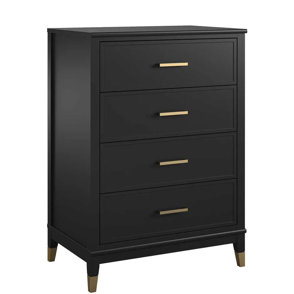 Wohnen 76x106x51 Hochkommode in Schwarz und Gold - Lorenca