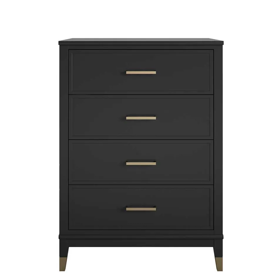 Wohnen 76x106x51 Hochkommode in Schwarz und Gold - Lorenca