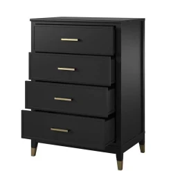 Wohnen 76x106x51 Hochkommode in Schwarz und Gold - Lorenca