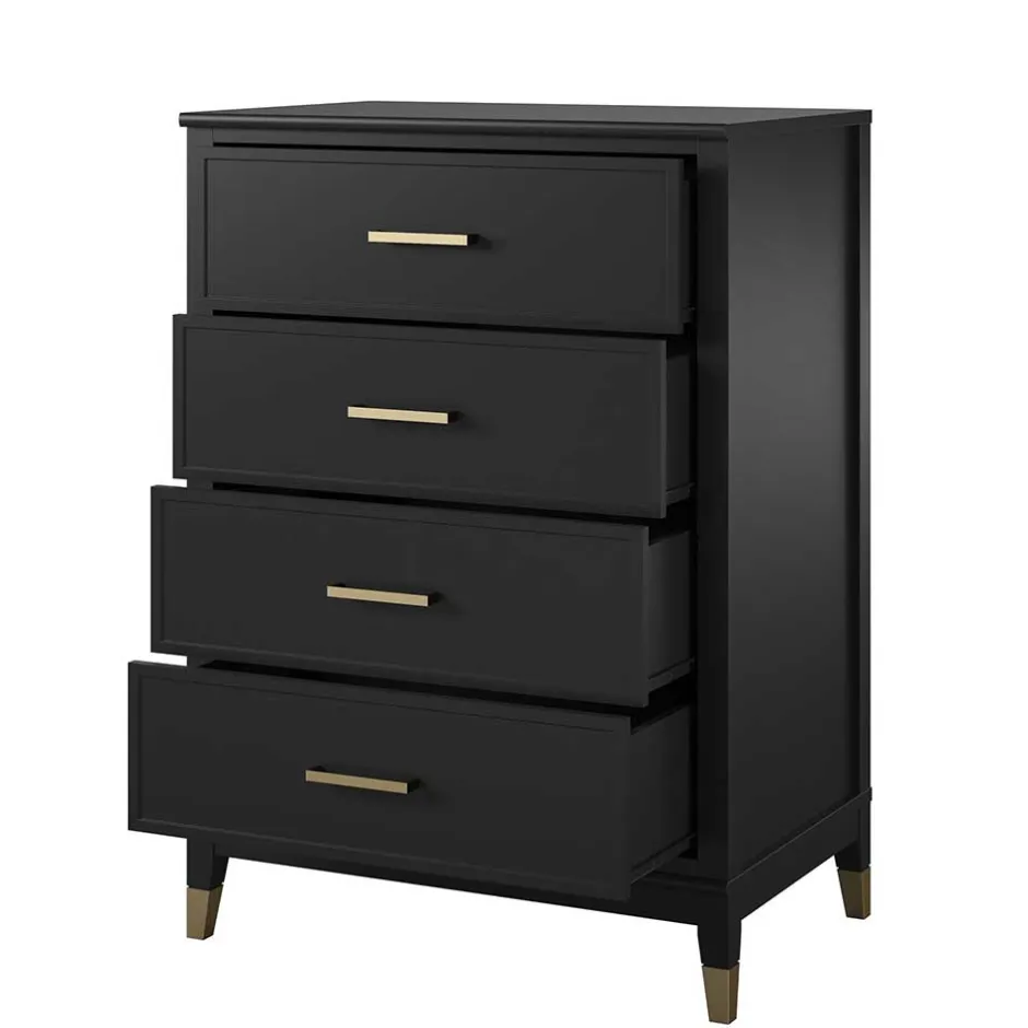 Wohnen 76x106x51 Hochkommode in Schwarz und Gold - Lorenca