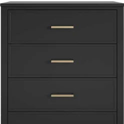 Wohnen 76x106x51 Hochkommode in Schwarz und Gold - Lorenca