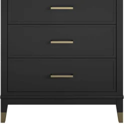 Wohnen 76x106x51 Hochkommode in Schwarz und Gold - Lorenca