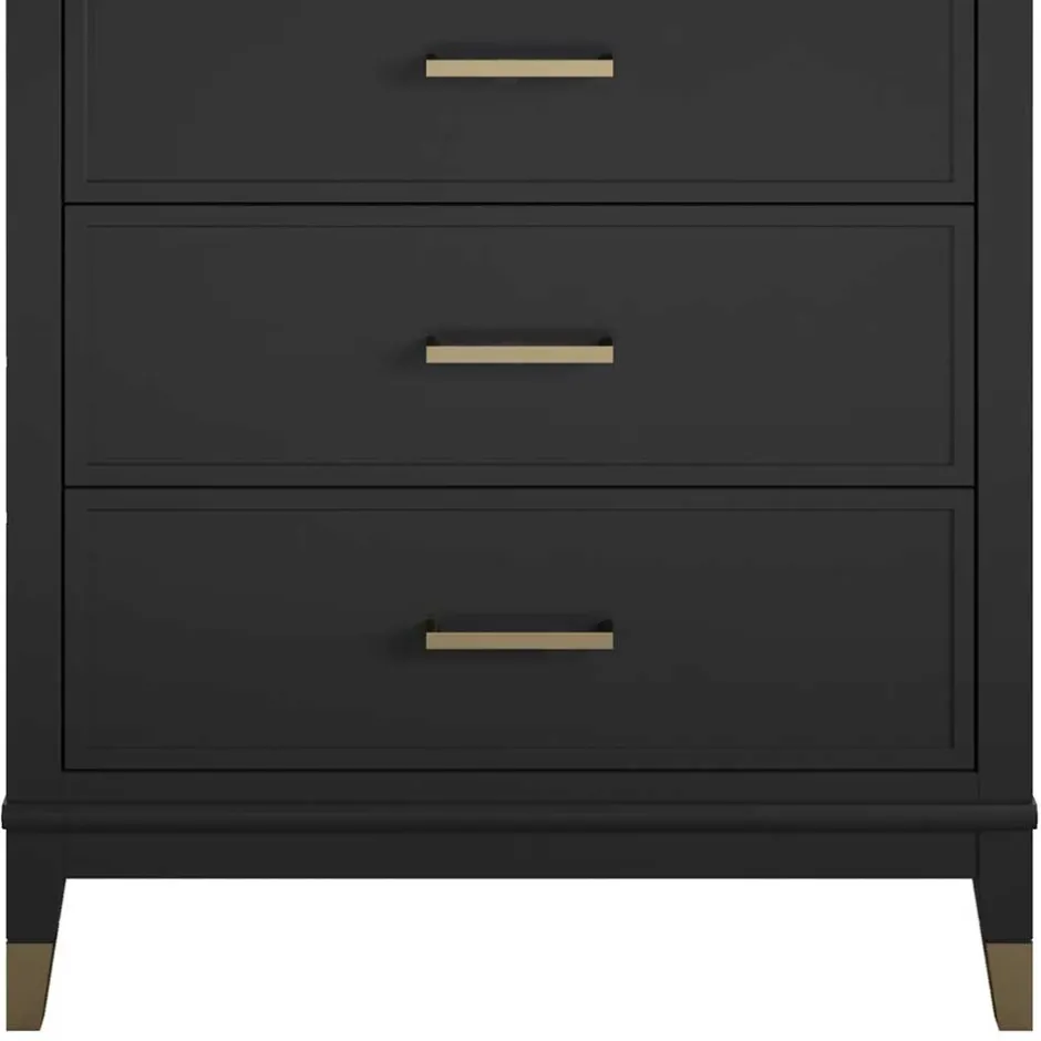 Wohnen 76x106x51 Hochkommode in Schwarz und Gold - Lorenca