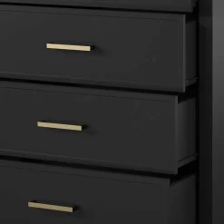 Wohnen 76x106x51 Hochkommode in Schwarz und Gold - Lorenca