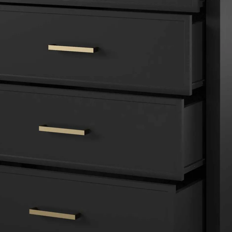 Wohnen 76x106x51 Hochkommode in Schwarz und Gold - Lorenca