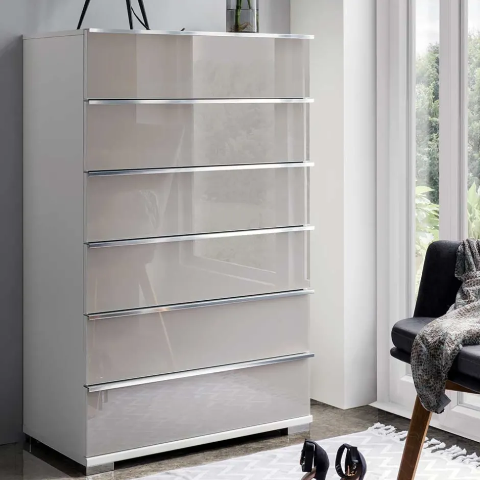 Wohnen 75x120x42 Hochkommode mit Glas Front - Nucina