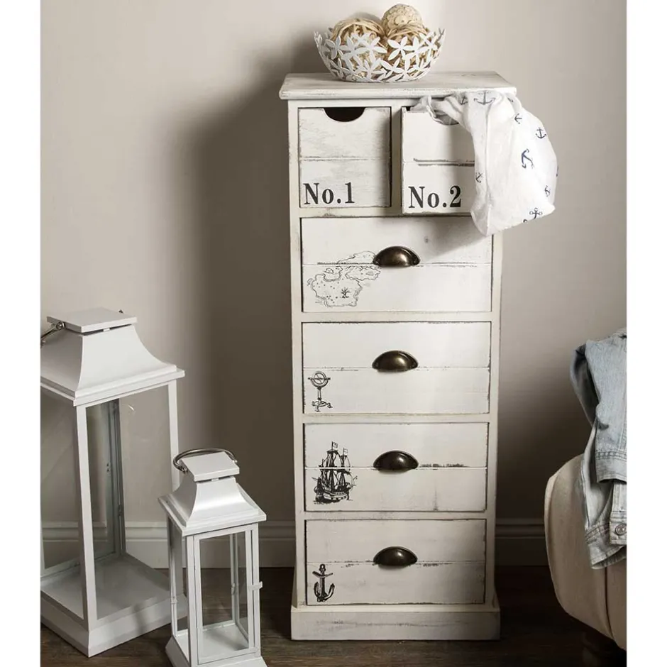 Wohnen 40x104x30 Hochkommode mit maritimen Motiven - Maggiore