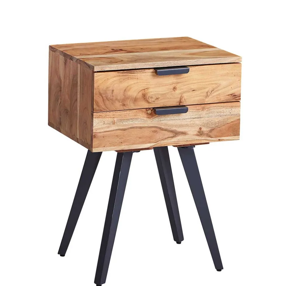 47x65x35 Hohe Nachtkommode aus Akazie Natur - Ishi^Wohnen Outlet