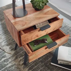 47x65x35 Hohe Nachtkommode aus Akazie Natur - Ishi^Wohnen Outlet