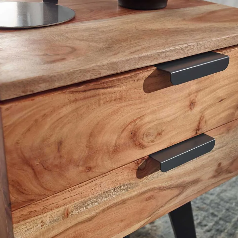 47x65x35 Hohe Nachtkommode aus Akazie Natur - Ishi^Wohnen Outlet