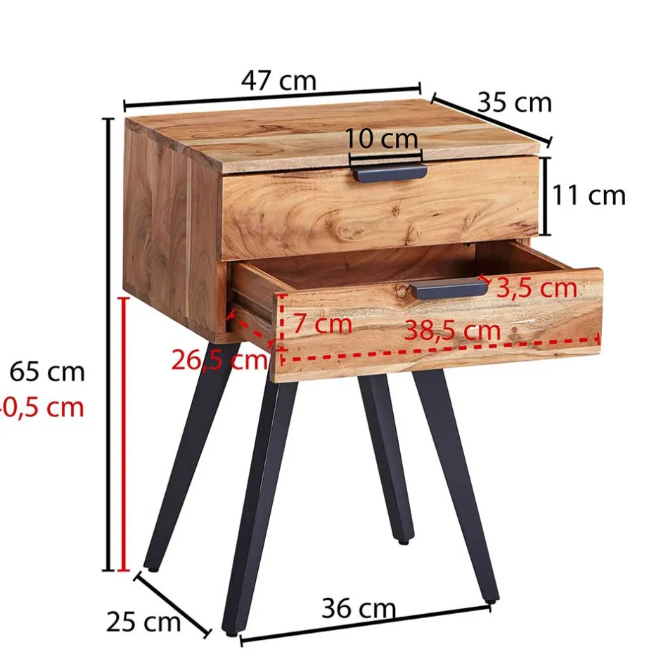 47x65x35 Hohe Nachtkommode aus Akazie Natur - Ishi^Wohnen Outlet